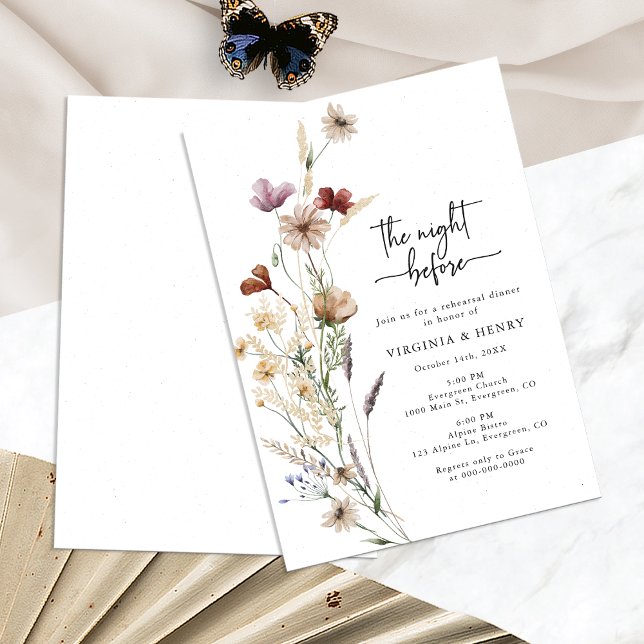 Boho Probe Dinner Einladung (White Boho Watercolor Wildflower Rehearsal Dinner Invitation by Painted Paperie
)