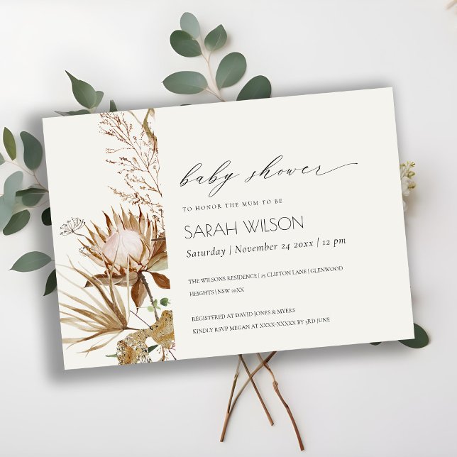 Boho Protea Dried Palm Floral Baby Shower Einladun Dankeskarte (Von Creator hochgeladen)