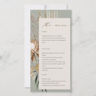 Boho Protea Dried Palm Floral Wedding Menu Card Dankeskarte