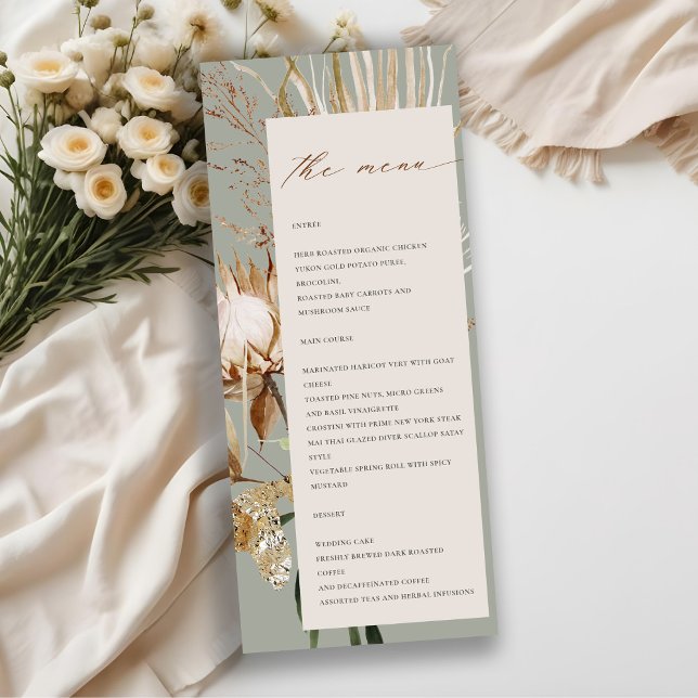 Boho Protea Dried Palm Floral Wedding Menu Card Einladung (Von Creator hochgeladen)