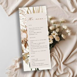 Boho Protea Dried Palm Floral Wedding Menu Card Einladung