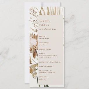Boho Protea Dried Palm Floral Wedding Program Einladung