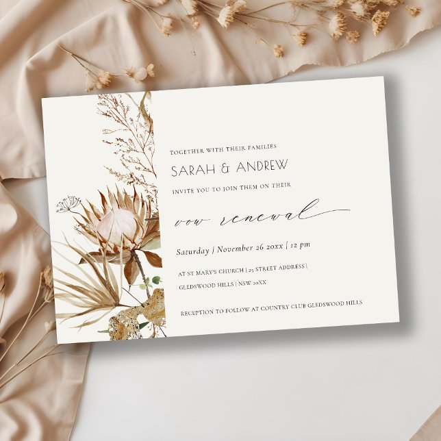 Boho Protea Dry Palm Floral Vow Renewal Einladung (Von Creator hochgeladen)