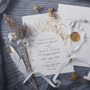 Boho-Protea-Pampas-Gras-Rustikale-QR-Code-Hochzeit Einladung