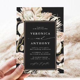 Boho Protea Pampas Grass Floral Wedding Black Einladung