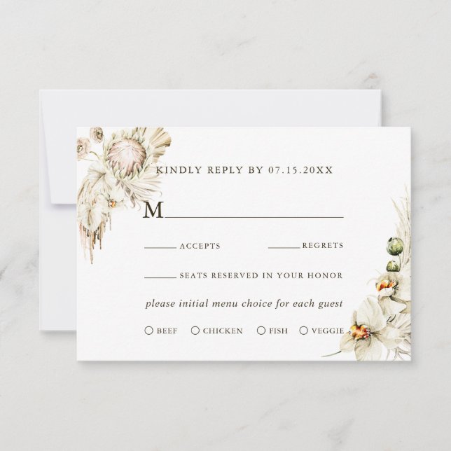 Boho Protea Pampas Grass Floral Wedding RSVP Karte (Vorderseite)