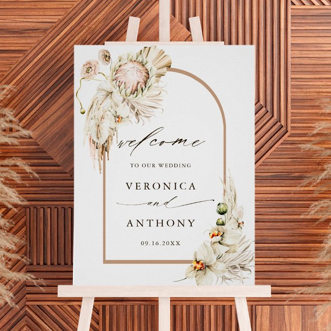 Boho Protea Pampas Grass Floral Wedding Willkommen Poster (Von Creator hochgeladen)