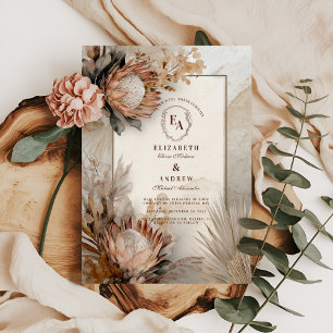 Boho Protea Pampas Grass Rustikales Hochzeitsdesig Einladung