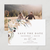 Boho Protea Pampas Wedding Save the Date Card