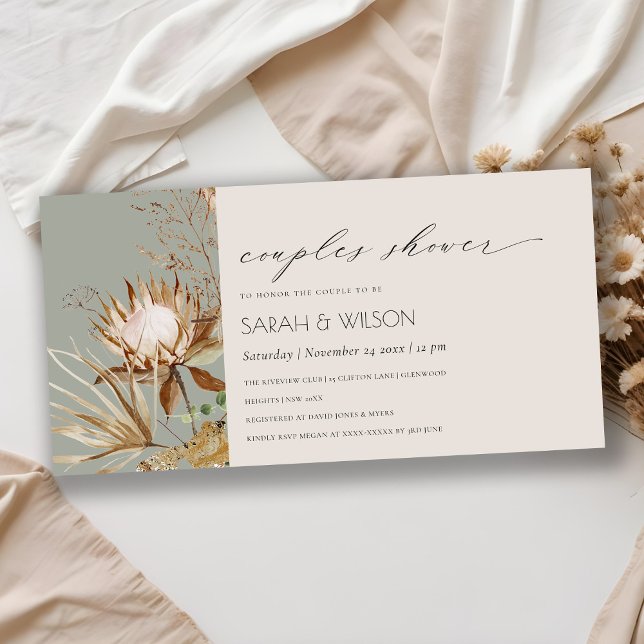 Boho Protea Sec Palm Floral Couples Invitation de  (Créateur téléchargé)