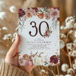 Boho Pumpkin Autumn Bloom 30. Geburtstag Einladung<br><div class="desc">Feiern Sie Ihren 30. Geburtstag stilvoll mit unserer atemberaubenden Boho Pumpkin Herbst Blüteneinladung. Mit lebhaften botanischen Blumen, Rosa, Orange und Bordeaux verwöhnt, lädt diese elegante Einladung Ihre Gäste in Erwartung Ihrer Herbstfeier zum Schwimmen ein. Fügen Sie eine Touch Luxus mit unseren Imitaten Gold Glitzer Akzente und Kürbisse, und passen Sie...</div>