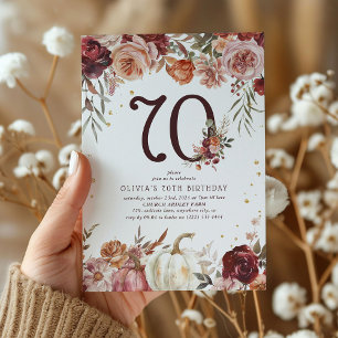 Boho Pumpkin Autumn Bloom 70. Geburtstag Einladung