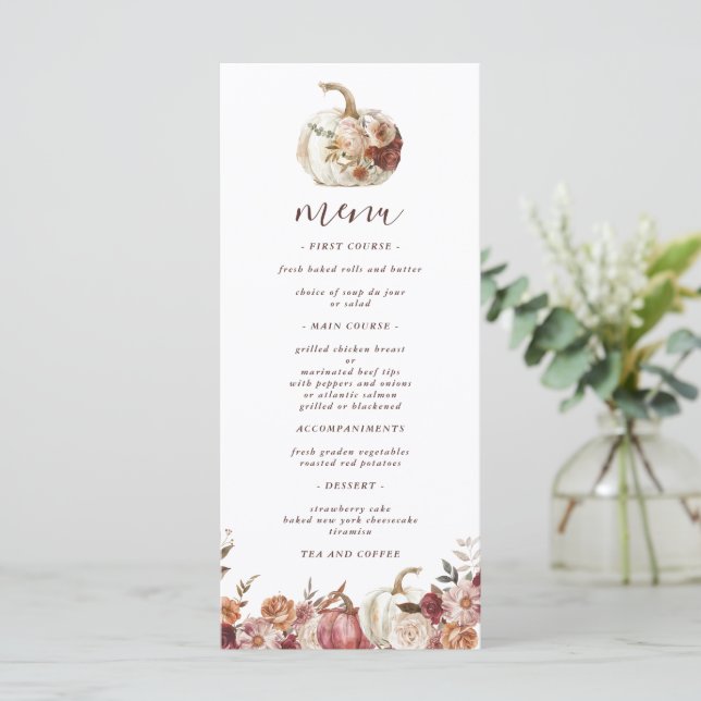 Boho Pumpkin Autumn Bloom Birthday Menükarte (Stehend Vorderseite)