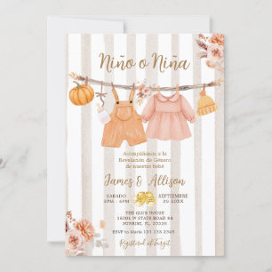 Boho Pumpkin Baby Clothes Spanisch Gender Reveal Einladung