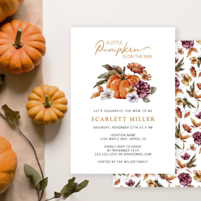 Boho Pumpkin Baby Shower Einladung (A Little Pumpkin Is On The Way Baby Shower Invitation Fall Autumn Watercolor Floral)
