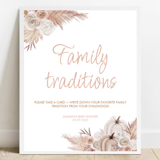 Boho Pumpkin Baby Shower Familientraditionen Unter Poster (Von Creator hochgeladen)