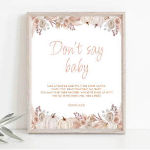 Boho Pumpkin Baby Shower Say Baby Sign Poster