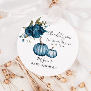 Boho Pumpkin Blue Floral Baby Shower Geschenkanhänger