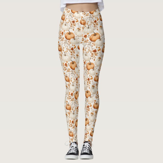 Boho Pumpkin Doodle Fall Nahtlos Leggings (Vorderseite)