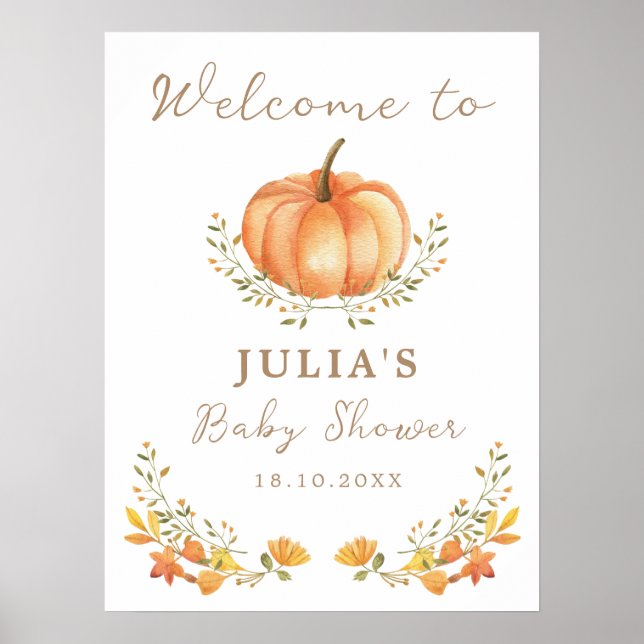 Boho Pumpkin Fall Foliage Baby Dusche Begrüßungsze Poster (Vorne)