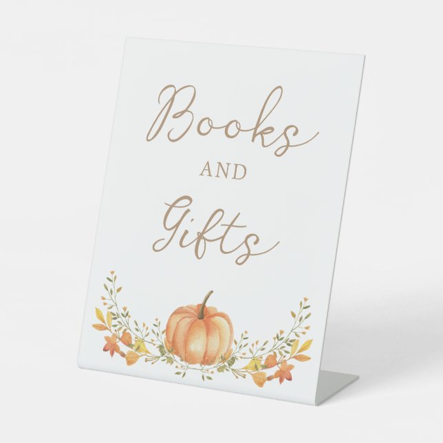 Boho Pumpkin Fall Foliage Kinderbücher und Geschen Sockelschild (Vorderseite)