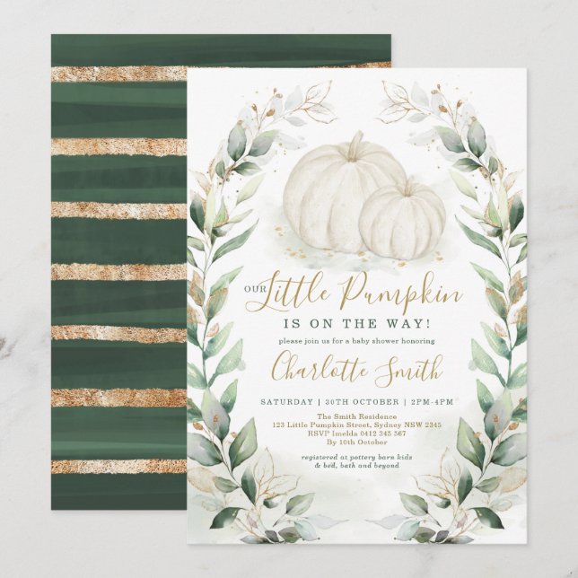 Boho Pumpkin Fall Greenery Gold Wreath Baby Shower Einladung (Vorne/Hinten)