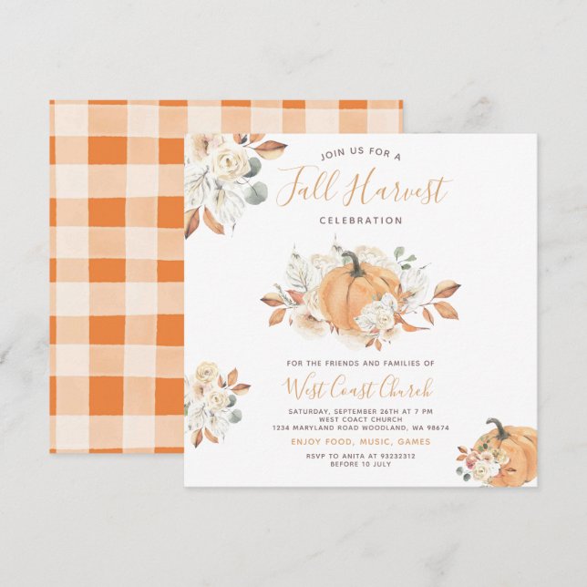 Boho Pumpkin Fall Harvest Party, Fall Community Einladung (Vorne/Hinten)