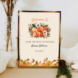 Boho Pumpkin Floral Fall Baby Dusche Begrüßungszei Poster