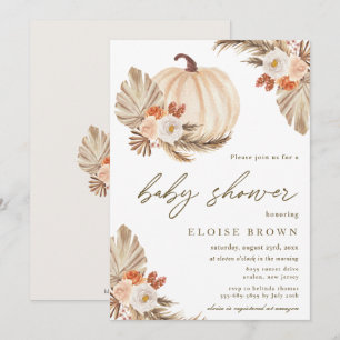 Boho Pumpkin Pampas Grass Floral Baby Dusche  Einladung