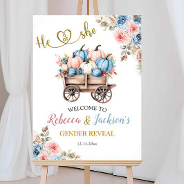 Boho Pumpkin Pampas Grass He or She Gender Reveal Poster