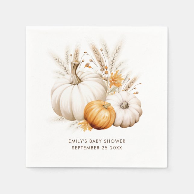 Boho Pumpkins Grasses Name Date Baby Shower Serviette (Vorderseite)