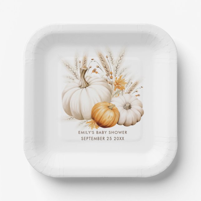 Boho Pumpkins Pampas Grasses Name Datum Kinderdusc Pappteller (Vorderseite)