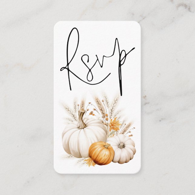 Boho Pumpkins Script QR Code Wedding RSVP Begleitkarte (Vorderseite)