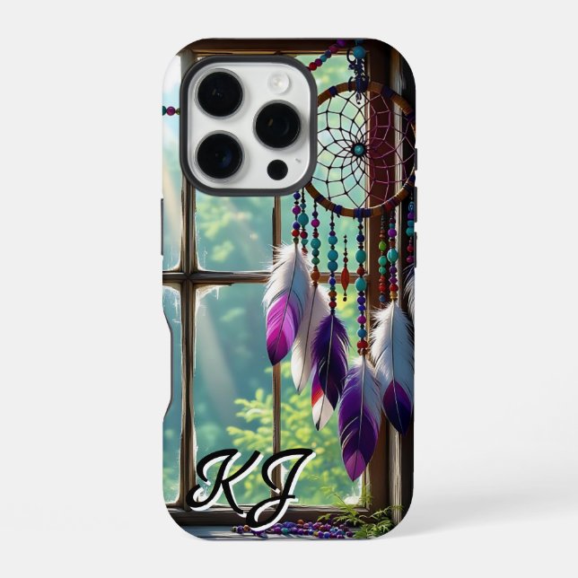 Boho Purple Dreamcatcher in Window Monogrammed iPhone 16 Pro Hülle (Rückseite)