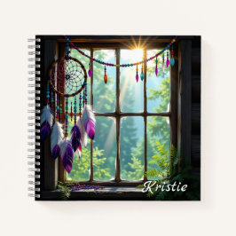 Boho Purple Dreamcatcher in Window  Personalized Notizbuch