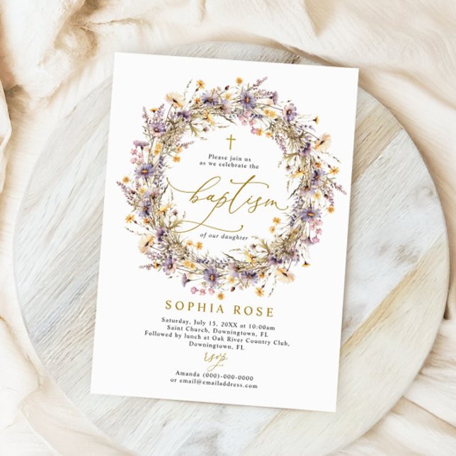 Boho Purple Fleur sauvage Baptême Invitation (Créateur téléchargé)