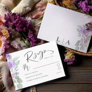 Boho Purple Floral Eucalyptus Mariage RSVP