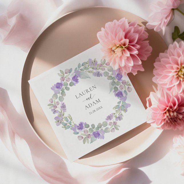 Boho Purple Floral Wreath Wedding Serviette (Von Creator hochgeladen)