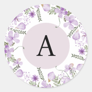 Boho Purple Flowers Monogram Round Umschlag Aufkle Runder Aufkleber