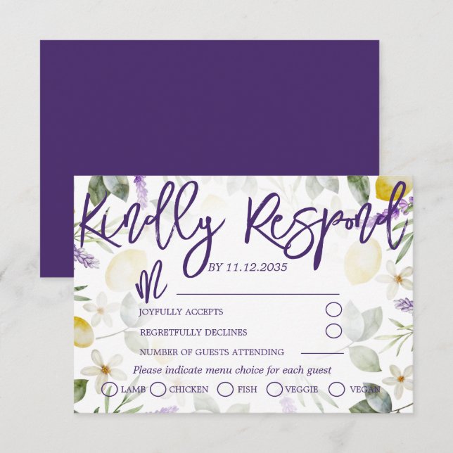 Boho Purple Lavande & Mariage de citrons RSVP (Devant / Derrière)
