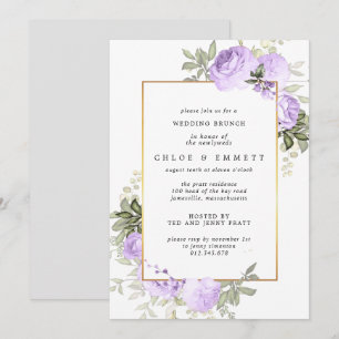 Boho Purple Rose Floral Mariage Brunch Invitation