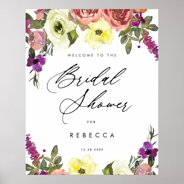 boho purple yellow bridal welcome sign poster (Vorne)