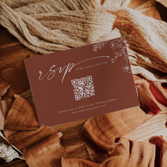 Boho Qr Code Terracotta Burnt Orange Wedding RSVP Karte (Von Creator hochgeladen)