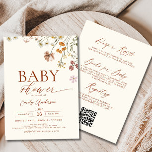 Boho QR Code-Wildblume in einer Babydusche Einladung