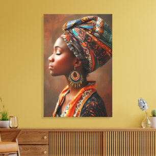 Boho Queen: Afrikanische Dame an der traditionelle Leinwanddruck