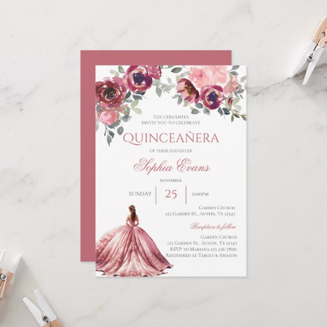 Boho Quinceanera Einladung (Vorderseite/Rückseite Beispiel)