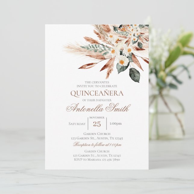 Boho Quinceanera Einladung (Stehend Vorderseite)