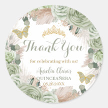 Boho Quinceañera Sage Green Floral Pampas Grass