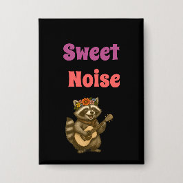 Boho Raccoon Floral Crown Music Lover Button