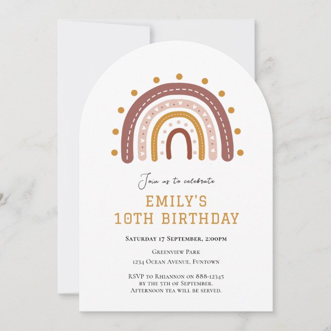 Boho Rainbow 10th birthday invitation Einladung (Vorderseite)